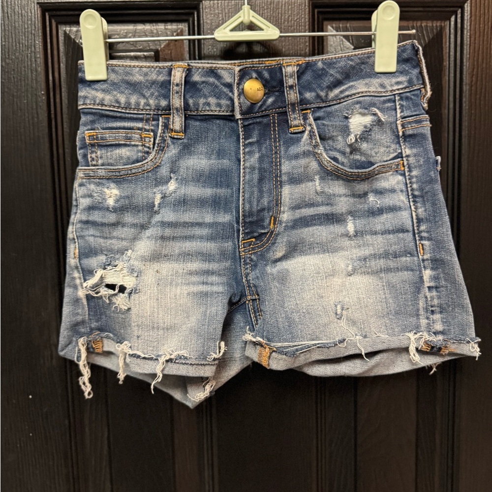 Aerie Blue Distressed Jean Shorts